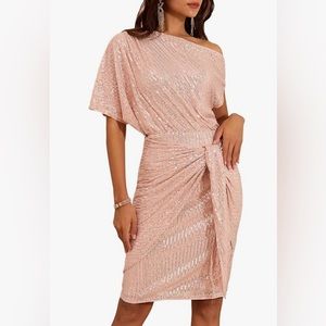 GRACE KARIN Women's Sequin Sparkly m Party Dress One Shoulder Cocktail Rose 2XL